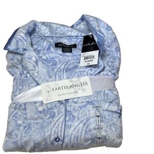 Earth Angels Microfleece Pajama Set Blue Paisley Notch Collar XL